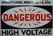 Load image into Gallery viewer, DANGEROUS HI VOLT NARRAGANSETT Elec Co PROVIDENCE RI Old Porcelain 2 Sided SignDANGEROUS HI VOLT NARRAGANSETT Elec Co PROVIDENCE RI Old Porcelain 2 Sided Sign

