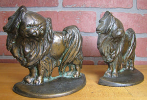 Old PEKINGESE Bookends Cast Iron Bronze Wash Decorative Art Dog Statues