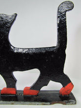 Load image into Gallery viewer, Antique Cast Iron Cat Boot Scraper figural Art Doorstop strutting kitty kat htf
