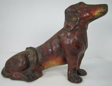 Load image into Gallery viewer, Antique Cast Iron Sitting Dachschund Doorstop orig old paint big weiner dog Rare
