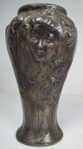 Antique Art Nouveau Maidens Vase silver plate ornate detailing signed Flamani
