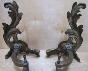 Old Andirons Brass Bronze Cast Iron Decorative Art Fire Dogs Fireplace Tools