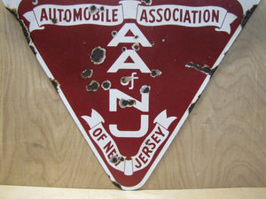 AUTOMOBILE ASSOCIATION OF NEW JERSEY Original Old Porcelain Sign Double Sided AA NJ