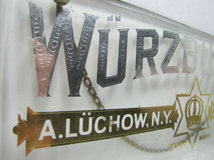 WURZBURGER HOFBRAU Antique Reverse on Glass Beer Sign A LUCHOW NY SOLE IMPORTER