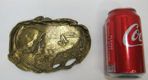 MAIDEN BONNET SHIP OCEAN SUN FISH Old Brass Figural Decorative Arts Trinket Tray