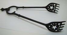 Load image into Gallery viewer, Old Star Heart Fireplace Tongs small vintage cast metal ornate five finger tool
