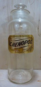 CHENOPOD Antique Hand Blown Apothecary Jar Bottle Reverse Glass Label Drug Store