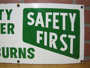 SAFETY SHOWER FOR ACID BURNS Old Porcelain Sign SAFETY FIRST Industrial Shop Lab