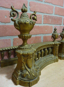 Antique Brass Fireplace Fender beautiful patina ornate 3 pc design adj 28"-46"