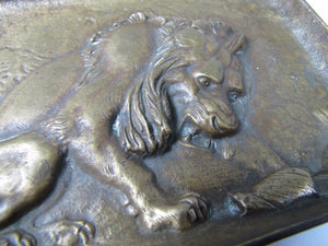 Antique Bronze Lion Decorative Art Tray Ornate High Relief Design Tree Landscape
