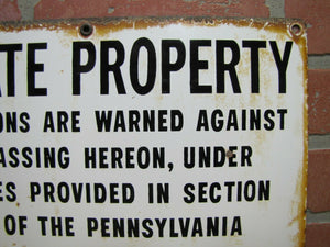 1970s Porcelain PRIVATE PROPERTY ARMSTRONG CORK Co Sign Persons Warned Trespass
