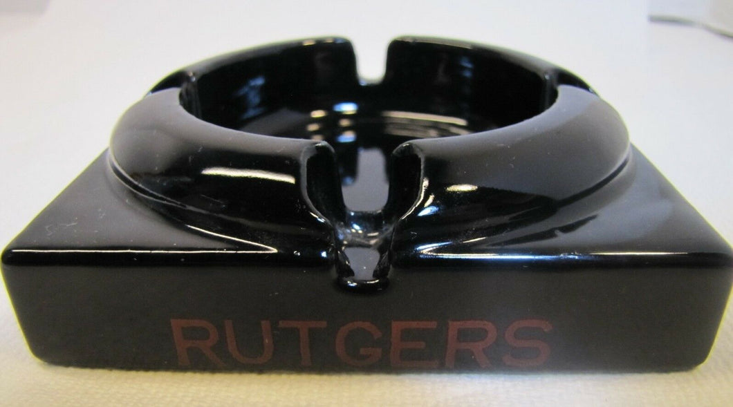 Vintage RUTGERS GSB Tray Ashtray Porcelain Black with Red Lettering University
