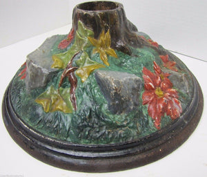 Antique Cast Iron Christmas Tree Stand poinsettia rocks roots Exquisite *Rare