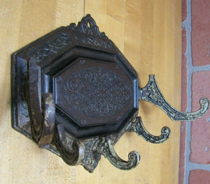 Antique 19c Decorative Arts Wall Bracket Hanger Hook Cast Iron Ornate Hardware
