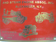 Load image into Gallery viewer, Vtg 1969 Western New York Gas and Steam Engine Assoc Show Plaque NY Sm Adv Sign
