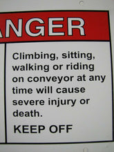 Load image into Gallery viewer, DANGER CONVEYOR Sign double sided metal safety sign great graphics person fall
