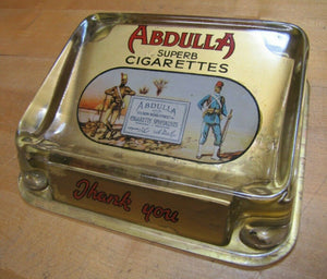ABDULLA CIGARETTES Old Tobacco Ad ROG Glass Change Receiver Tray Cigar Sign Card