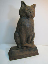 Load image into Gallery viewer, Antique Cast Iron Black Cat Doorstop large heavy old ornate details scary stare
