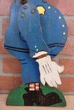 Load image into Gallery viewer, POLICEMAN WHIRLIGIG Old Folk Art Wooden Moustache Hat Badge Striped Socks Gloves
