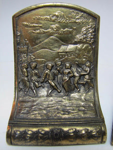 JENNING BROS Antique Bookends JB Village Scene Dancers Fine Ornate Detail