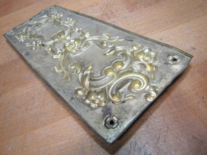 Antique Door Push Plate Ornate high relief Flowers Vines Scrollwork thin Brass