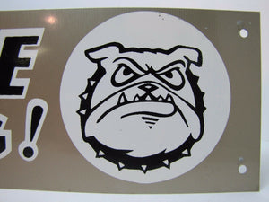 Vintage BEWARE OF DOG ! Sign growling teeth bulldog spike collar tin metal sign