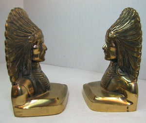Antique NATIVE AMERICAN INDIAN CHIEF Ornate Brass Bookends WD ALLEN CHICAGO USA