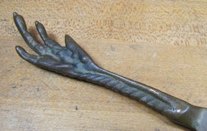 DE-OXIDIZED BRONZE CHICKEN CLAW FOOT Old Advertising Letter Opener Page Turner