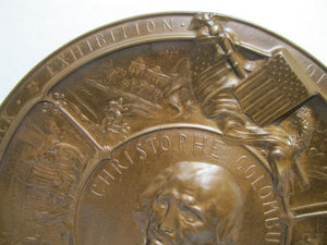 19c Bronze COLUMBIAN EXPO CHICAGO Plaque Discovery of America TONETTI PARIS 1892