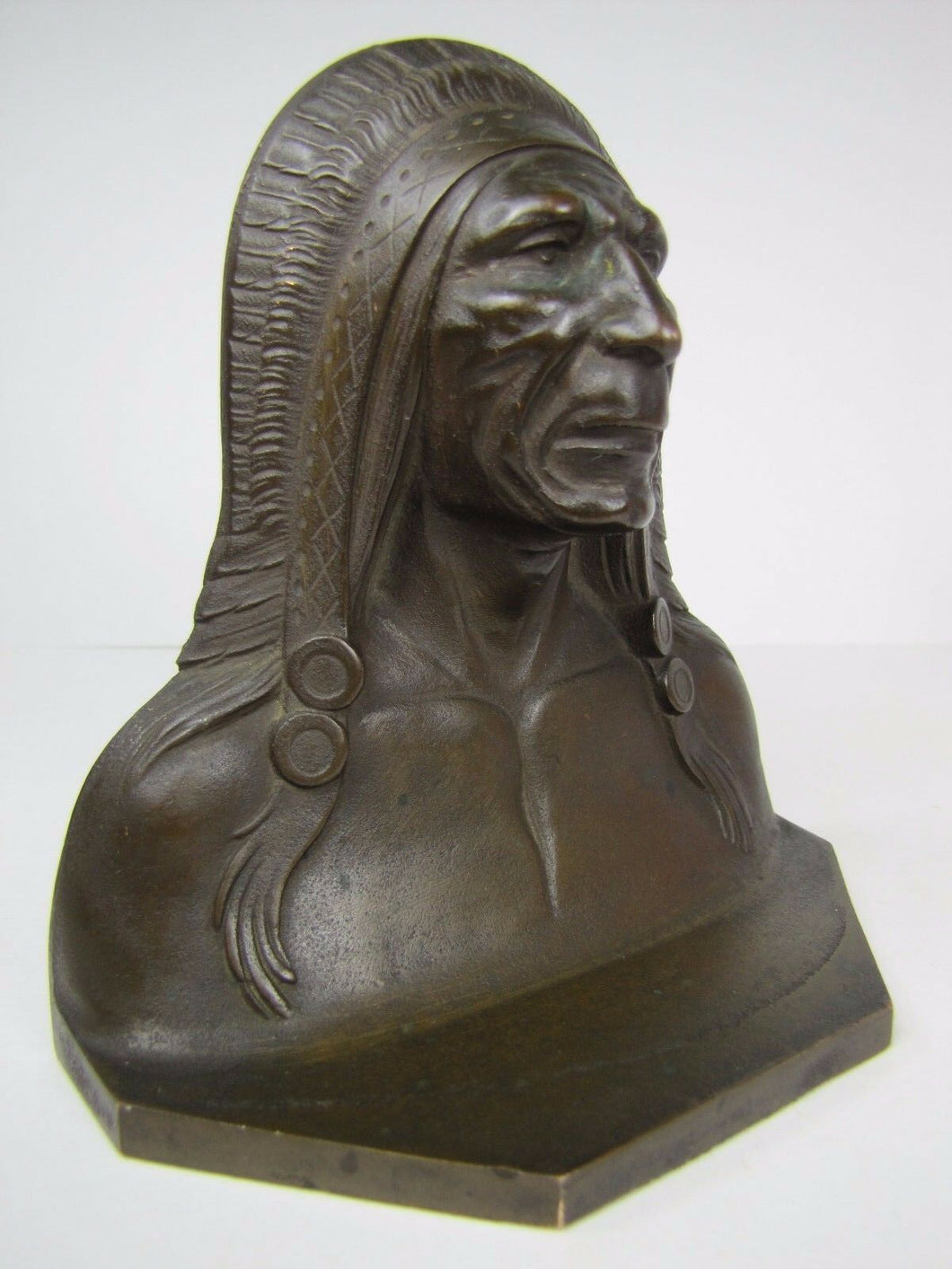 Antique Indian Chief Bronze Brass Decorative Art Bookend Doorstop made in USA