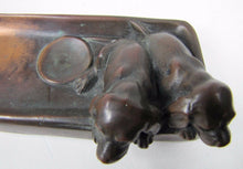 Load image into Gallery viewer, Antique Bronze Art Puppies Inkwell pair of detailed pups pen rest hinged lid
