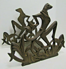 Load image into Gallery viewer, Fish Tank Bowl Holder Bracket Frame Old Cast Iron Art Deco Frogs Tophat Tuxedo

