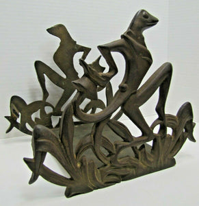 Fish Tank Bowl Holder Bracket Frame Old Cast Iron Art Deco Frogs Tophat Tuxedo