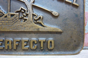 OLD WELL PERFECTO CIGARS Original Brass Sign News Paper Stand Paper Weight