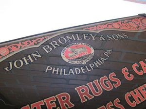 JOHN BROMLEY & SONS PHILADELPHIA RUGS & CARPETS Antique Reverse on Glass Sign