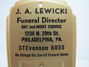 LEWICKI FUNERAL HOME DIRECTOR PHILADELPHIA Pa Old Advertising Thermometer Sign