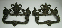 Load image into Gallery viewer, HORNED DEVIL HEADS Pair 19c Victorian Pull Bronze Brass Architectural Hardware
