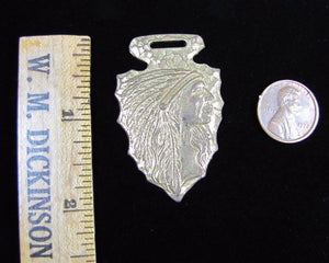 Antique Bronze Indian Chief Arrowhead Watch Fob Bastian Bros Rochester NY