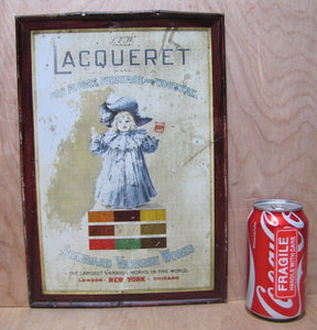LACQUERET STANDARD VARNISH WORKS Antique Self Framed Tin Sign CHAS SHONK CHICAGO