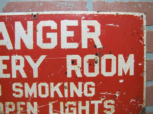 DANGER BATTERY ROOM NO SMOKING OR OPEN LIGHTS Old Sign Industrial Repair Shop Ad