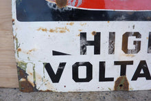 Load image into Gallery viewer, DANGER HIGH VOLTAGE Old Porcelain Sign READT MADE Co Industrial Shop Ad 14x20
