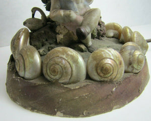 Old Folk Art Gnome Elf Troll w Swan Asbury Park New Jersey Souvenir Shell Lamp