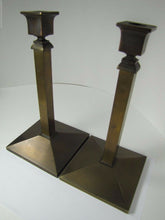 Load image into Gallery viewer, Antique Bradley &amp; Hubbard Candlesticks Pair brass posts cast iron base tall B&amp;H
