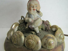 Load image into Gallery viewer, Old Folk Art Gnome Elf Troll w Swan Asbury Park New Jersey Souvenir Shell Lamp
