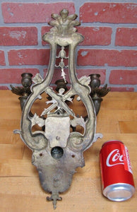 Vtg Brass Figural Head Lamp Light Large Wall Mount Sconce 3 Candle Lite Holder