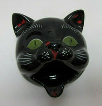 Load image into Gallery viewer, Mid Century Black Kitty Kat Head Figural Redware Pottery Ashtray Incense Burner
