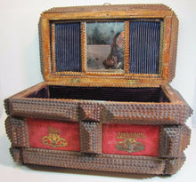 Load image into Gallery viewer, Tramp Art ZUM ANDENKEN IN MEMORIUM Ornately Decorated Antique Box Folk Artwork
