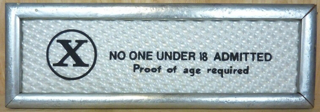 X NO ONE UNDER 18 ADMITTED Original 1960/70s Movie Theater Holographic Ad Sign