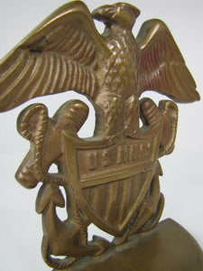 Old Brass US NAVY Spread Winged Eagle Shield Anchors Figural Doorstop Bookend