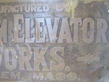 Load image into Gallery viewer, Antique SALEM ELEVATOR WORKS Brass Sign Salem Mass Architectural Hardware Plaque
